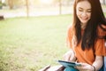 A young or teen asian girl student in university Royalty Free Stock Photo