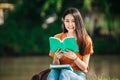 A young or teen asian girl student in university Royalty Free Stock Photo