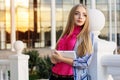 Young teen girl is holding her tablet computer Royalty Free Stock Photo