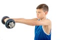 Young teenage boy using dumbbells Royalty Free Stock Photo