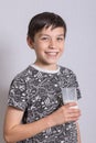 Young teenage boy with a milk moustache Royalty Free Stock Photo