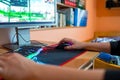 Young teenage boy playing video games on computer Royalty Free Stock Photo