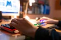 Young teenage boy playing video games on personal computer Royalty Free Stock Photo