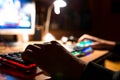 Young teenage boy playing video games on personal computer Royalty Free Stock Photo