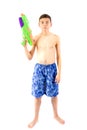 Young teenage boy playing with water guns Royalty Free Stock Photo