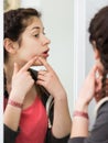 Girl cleaning pores Royalty Free Stock Photo