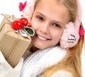 New year 2016 concept teenage girl with Christmas presents gift box happy smiling Royalty Free Stock Photo