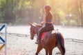 Young teenage girl riding her horse at training Royalty Free Stock Photo