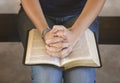 Young Teenage Girl Studying the Bible Outside Royalty Free Stock Photo