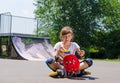 Young teenage roller skater with her helmet Royalty Free Stock Photo