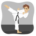 Young teenager black belt karate boy in kimono practicing kick exercise Royalty Free Stock Photo