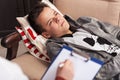 Young teenager boy at counseling and psychotherapy - close up Royalty Free Stock Photo