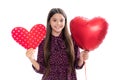 Young teenager child girl with heart shape. Happy Valentines Day. Love and pleasant feelings concept. Portrait of happy Royalty Free Stock Photo