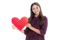 Young teenager child girl with heart shape. Happy Valentines Day. Love and pleasant feelings concept. Portrait of happy Royalty Free Stock Photo