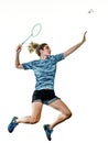 Young teenager girl woman Badminton player isolated Royalty Free Stock Photo