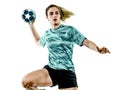 Young teenager girl woman Handball player isolated Royalty Free Stock Photo