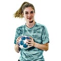 Young teenager girl woman Handball player isolated Royalty Free Stock Photo