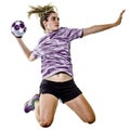 Young teenager girl woman Handball player isolated Royalty Free Stock Photo