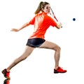 Young teenager girl woman Squash player isolated Royalty Free Stock Photo