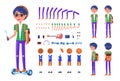 Young Teenager with Hoverboard Icons Set Vector