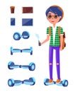 Young Teenager with Scooter Hoverboard Set Vector