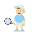 Young tennis player with a racket standing. Sport and fitness. Cartoon vector flat illustration. Isolated on white Royalty Free Stock Photo