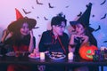 Young Thai People in Costumes Celebrating Halloween. Group of Young Happy Friends Wearing Halloween Costumes having Fun at Party Royalty Free Stock Photo