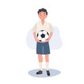 Young Thai Student Boy Playing Football After School. Boy with football