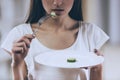 Young Thin Girl Eat Cucumber.