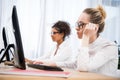 young tired teenager girls studying Royalty Free Stock Photo