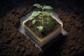 young tomato seedling plant in the shape of a square, gardening Royalty Free Stock Photo