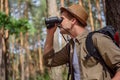 Young tourist resting in forest Royalty Free Stock Photo