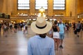 Young tourist wearing a hat at the Grant Central Terminal Royalty Free Stock Photo