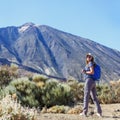 Young tourist woman near the Teide volcano Royalty Free Stock Photo