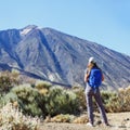 Young tourist woman near the Teide volcano Royalty Free Stock Photo