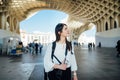 Young tourist woman on vacation in Andalusia, visiting Setas de Sevilla- Metropol Parasol at the La EncarnaciÃÂ³n square in Seville Royalty Free Stock Photo