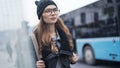 Young tourist woman walking street Royalty Free Stock Photo