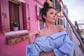 Young Tourist Woman In Old Italian colorful Town