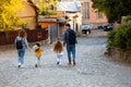 Young tourists family with their two lovely daughters walking Royalty Free Stock Photo