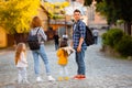 Young tourists family with their two lovely daughters Royalty Free Stock Photo