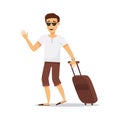 Young tourists, traveling man. Travel and tourism concept. Vector illustration isolated on white background Royalty Free Stock Photo
