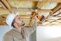 young tradesman using cordless screwdriver Royalty Free Stock Photo