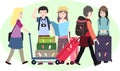 Young with a travel bag. Vector illustration