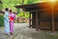 Young traveler women wearing kimono clothing Royalty Free Stock Photo