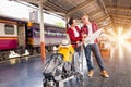 Young traveling backpacker on vacation at the train station, travel concept