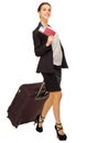 Young traveling businesswoman isolated