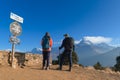 Young traveller trekking in Poon Hill view point in Ghorepani, Nepal