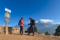 Young traveller trekking in Poon Hill view point in Ghorepani, Nepal Royalty Free Stock Photo
