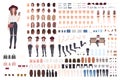 Young trendy woman or girl construction kit or creation set. Bundle of various postures, hairstyles, faces, legs, hands