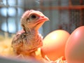 Young turkey poult in a warm incubator, the beginning of a life in poultry farming